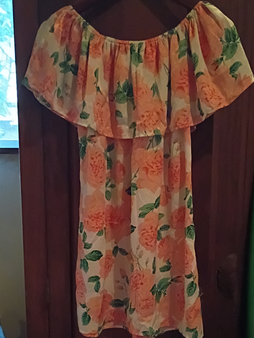 Show Me Your Mumu Pink Green Ruffle Dress Off Shoulder S